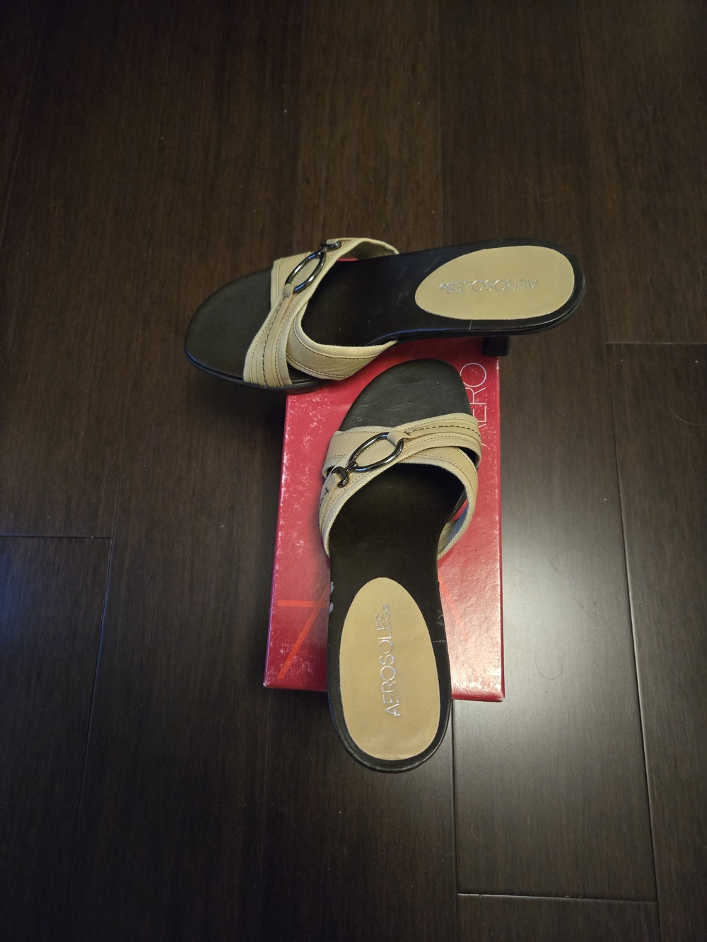 AEROSOLES Tan Slip-On Mules with Decorative Buckle